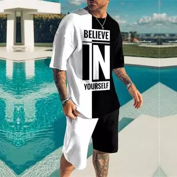 Новые модные мужские комплекты футболок с 3D принтом, спортивный костюм с 3D принтом, мужские уличные повседневные шорты с короткими рукавами, комплект из 2 предметов, спортивные костюмы S