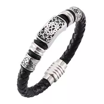 Новые модные мужские кожаные браслеты с подвесками, круглые веревочные браслеты, натуральная кожа, ювелирные изделия, подарок 165mm чёрный