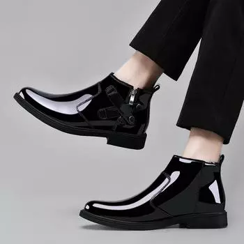 Новые модные мужские лакированные кожаные деловые туфли на плоской подошве с острым носком и боковой молнией, повседневные байкерские ботинки для ночного клуба и вечеринок 37