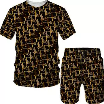 Новые модные мужские летние комплекты футболки/костюмы с буквенным принтом уличная одежда унисекс с короткими рукавами повседневная мужская футболка спортивный костюм комплект S