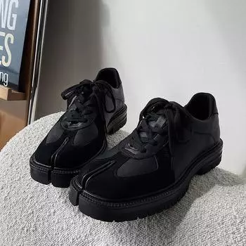 Новые модные мужские мокасины в британском стиле, уличные туфли с раздвоенным носком, модная обувь из натуральной кожи, роскошные женские туфли для вечеринок и прогулок 35 чёрный