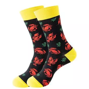 Новые модные мужские носки японские носки Harajuku Happy Cartoon Socks носки с морским коньком, крабом, креветкой, коралловыми носками, трендовые мужские чулки, забавные носки Size Suit For 35-43