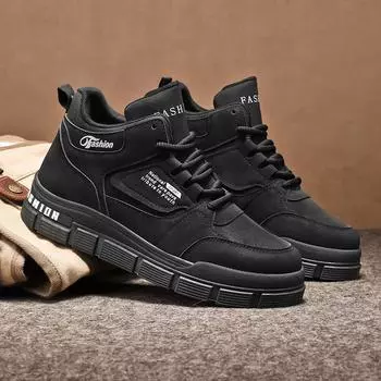 Новые модные мужские осенне-весенние универсальные высокие ботинки для ходьбы зимние высокие кожаные рабочие ботинки 38 чёрный
