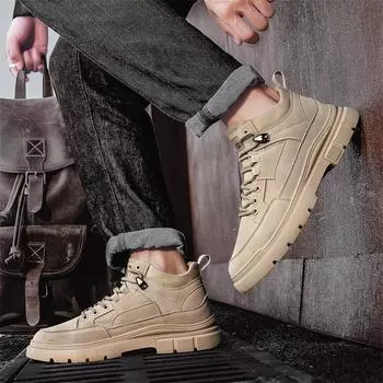Новые модные мужские осенне-зимние ботинки средней высоты с дышащими вставками для студентов, мальчиков и девочек, трендовая рабочая обувь, защита труда, удобные кроссовки 39 чёрный