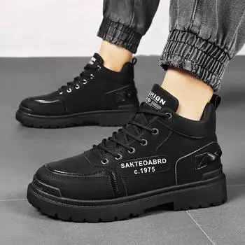 Новые модные мужские осенне-зимние рабочие ботинки для ходьбы Hithtop из кожи для скейтбординга, повседневные ботинки Martin для студентов 38 чёрный