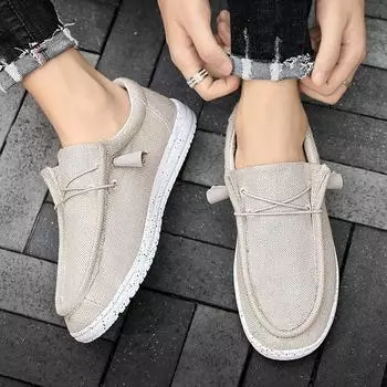 Новые модные мужские парусиновые туфли на дышащей платформе повседневные кроссовки для походов трендовые ленивые туфли для вождения на открытом воздухе мокасины с мягкой подошвой 39 бежевый
