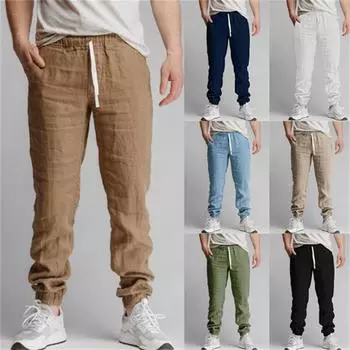 Новые модные мужские повседневные брюки из хлопка и льна с перекрестными краями, новые однотонные спортивные брюки для отдыха с кулиской, дышащие брюки с кулиской S белый