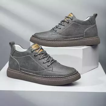 Новые модные мужские повседневные туфли из натуральной кожи, дышащая спортивная обувь, универсальная внутренняя обувь с высоким голенищем, мужская походная обувь для путешествий 37 серый