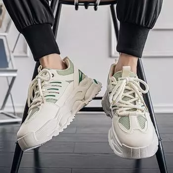 Новые модные мужские туфли Four Seasons Low top Comfortable Shoes Breathable Casual Sneakers 39 бежевый/зелёный