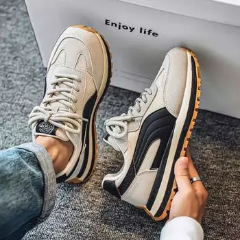Новые модные мужские туфли Four Seasons Low Top, удобные дышащие повседневные кроссовки 39 бежевый/чёрный