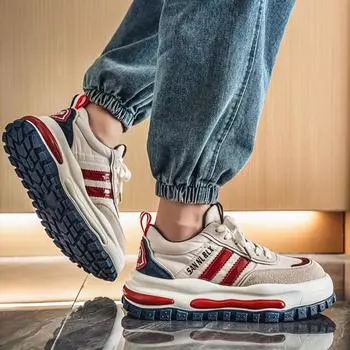 Новые модные мужские туфли Four Seasons Low Top, удобные дышащие повседневные кроссовки 39 бежевый/красный