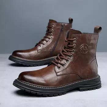 Новые модные мужские туфли из натуральной кожи, высокие трендовые рабочие туфли на толстой подошве, ретро-британские мужские мотоциклетные ботинки из флиса D434 38