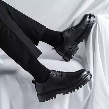 Новые модные мужские туфли корейской версии повседневные туфли британские малые кожаные туфли низкие ботинки Martin 20358-R 38 чёрный