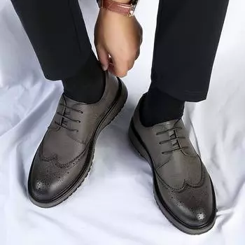 Новые модные мужские туфли-оксфорды ручной работы, нескользящие кожаные туфли-броги, классические деловые туфли для свиданий, туфли для официальных вечеринок 38 серый