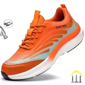 Новые модные мужские защитные туфли, легкие промышленные рабочие ботинки, нескользящие стальные носки, неразрушимые защитные мужские кроссовки 37 оранжевый