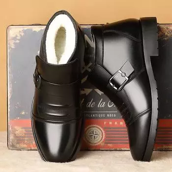 Новые модные мужские зимние ботинки Casua High-top мужские хлопковые кожаные ботинки теплые и бархатные туфли для папы 6.5 чёрный