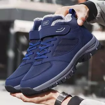 Новые модные мужские зимние ботинки для снега, женские теплые ботильоны, унисекс, плюшевые кроссовки для активного отдыха, походов, бега, пары, удобная обувь 35 синий