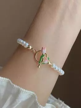 Новые модные нежные жемчужные браслеты-тюльпаны для женщин, высококачественный темпераментный сладкий браслет, вечерние ювелирные изделия, подарки A3