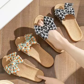 Новые модные нежные женские тапочки из льна 35 зелёный