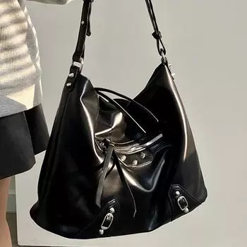 Новые модные нишевые дизайнерские ретро черные женские мягкие кожаные трендовые сумки через плечо большой емкости ретро-сумки из искусственной кожи для отдыха