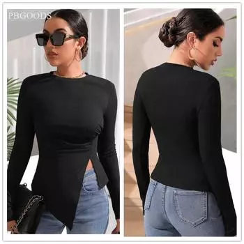 Новые модные облегающие женские туфли с круглым вырезом и длинными рукавами S чёрный