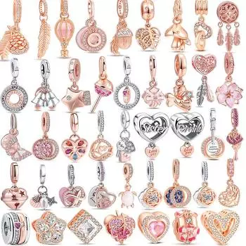 Новые модные очаровательные бусины из розового золота, Корона, сосновая шишка, леденец, ракушка, подходит для оригинального браслета, женские ювелирные изделия, аксессуары