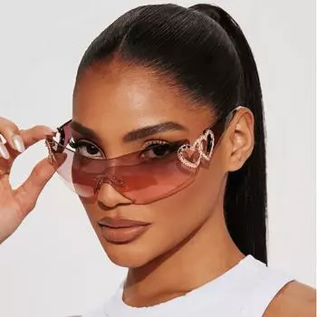 Новые модные очки без оправы для женщин и мужчин с плоским верхом, модные очки в форме сердца, солнцезащитные очки, соединенные линзы, аксессуары для одежды