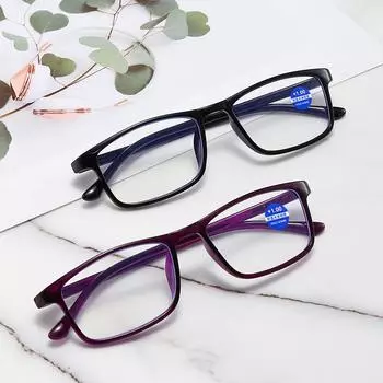 Новые модные очки для чтения, ультралегкие, анти-синие, очки для пресбиопии, удобная коробка, плоское стекло +1.0 чёрный