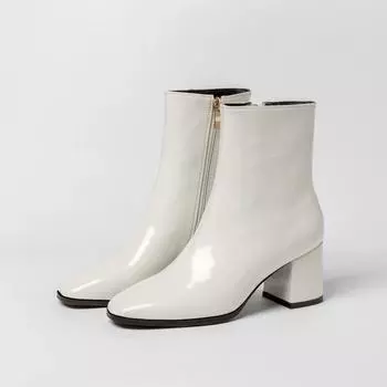 Новые модные однотонные осенние женские туфли на высоком каблуке из лакированной кожи, ботильоны, женские на молнии 35