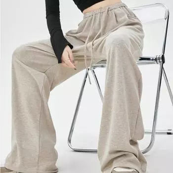 Новые модные однотонные повседневные широкие брюки для женщин, элегантные свободные прямые брюки с высокой талией, женские спортивные брюки с карманами и шнурком 25710 S темно-серого