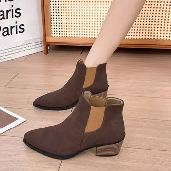Новые модные однотонные универсальные женские туфли на низком каблуке с острым носком и манжетой без шнуровки женские ботинки Zapatos 35