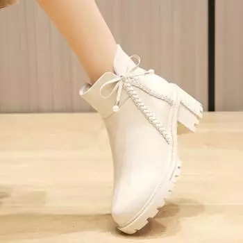 Новые модные однотонные универсальные женские туфли на низком каблуке, удобные, с острым носком, с молнией и бантом, женские сапоги 35