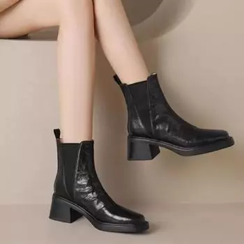 Новые модные однотонные женские ботинки с квадратным носком телесного цвета, универсальные профессиональные повседневные короткие на весну и осень 35