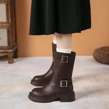 Новые модные однотонные женские сапоги зимние с пряжкой удобные универсальные теплые темпераментные женские сапоги Zapatos De Mujer 35