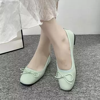 Новые модные однотонные женские туфли на плоской подошве с квадратным носком и бантом, простые повседневные женские туфли на плоской подошве 35