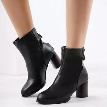 Новые модные однотонные зимние универсальные женские сапоги с молнией, на толстом каблуке, удобные и теплые, Zapatos De Mujer 35