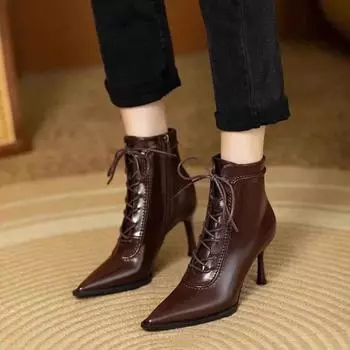 Новые модные однотонные зимние женские сапоги, ботильоны, остроносые сапоги на шпильках, высокие каблуки, женская обувь на шпильках 35
