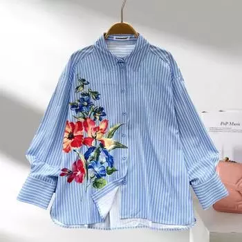 Новые модные офисные женские свободные повседневные рубашки с длинным рукавом, винтажные полосатые блузки с принтом, женские простые рубашки на пуговицах, женская одежда 26446 S белый