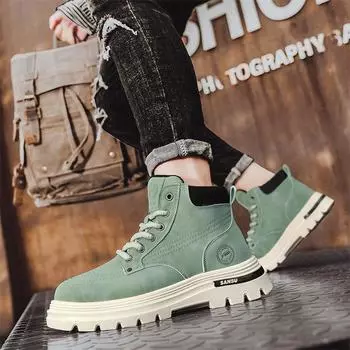 Новые модные осенне-зимние мужские дышащие ботинки Martin среднего размера для студентов и мальчиков, трендовая рабочая обувь с мягкой подошвой, кроссовки для защиты труда 39 чёрный