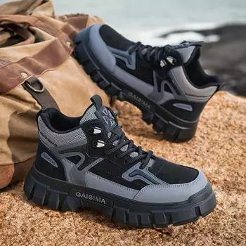 Новые модные осенне-зимние мужские низкие ботинки Martin для студентов и мальчиков, трендовая рабочая обувь с мягкой подошвой, кроссовки Martin для охраны труда 39 чёрный/серый