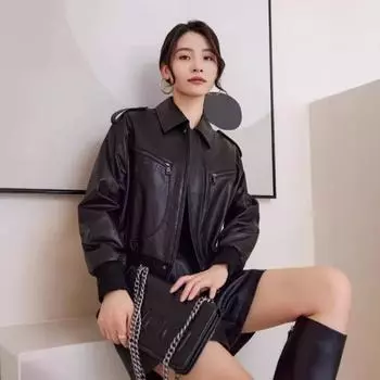 Новые модные осенние и зимние кожаные куртки для женщин, короткие дубленки, свободные и приталенные мотоциклетные костюмы. L