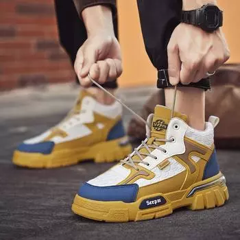 Новые модные осенние и зимние мужские ботинки Martin среднего размера для студентов и мальчиков, трендовая рабочая обувь с мягкой подошвой, кроссовки Martin для охраны труда 39 чёрный