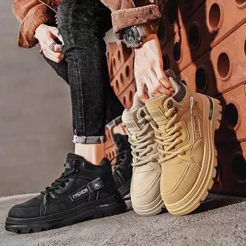 Новые модные осенние и зимние мужские высокие ботинки martin для студентов, трендовые рабочие туфли на мягкой подошве для мальчиков, кроссовки Martin с защитой труда 39 чёрный