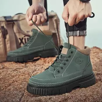 Новые модные осенние и зимние мужские высокие ботинки martin для студентов, трендовые рабочие туфли на мягкой подошве для мальчиков, кроссовки Martin с защитой труда 39 чёрный