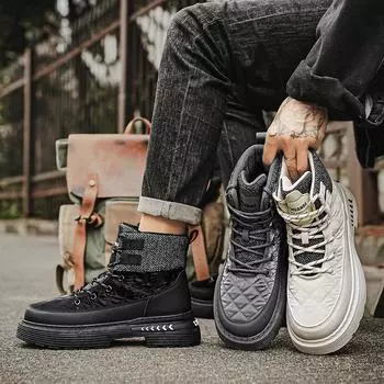 Новые модные осенние и зимние мужские высокие ботинки martin для студентов, трендовые рабочие туфли на мягкой подошве для мальчиков, кроссовки Martin с защитой труда 39 чёрный