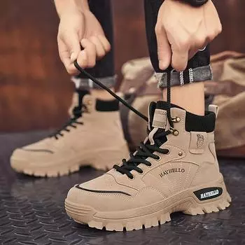 Новые модные осенние и зимние мужские высокие ботинки martin для студентов, трендовые рабочие туфли на мягкой подошве для мальчиков, кроссовки Martin с защитой труда 39 чёрный