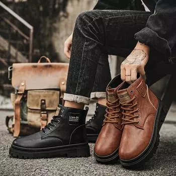 Новые модные осенние и зимние мужские высокие ботинки martin для студентов, трендовые рабочие туфли на мягкой подошве для мальчиков, кроссовки Martin с защитой труда 39 чёрный