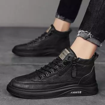 Новые модные осенние и зимние мужские высокие ботинки martin для студентов, трендовые рабочие туфли на мягкой подошве для мальчиков, кроссовки Martin с защитой труда 39 чёрный