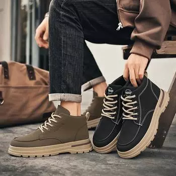 Новые модные осенние и зимние мужские высокие ботинки martin для студентов, трендовые рабочие туфли на мягкой подошве для мальчиков, кроссовки Martin с защитой труда 39 чёрный