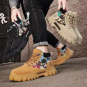 Новые модные осенние и зимние мужские высокие ботинки martin для студентов, трендовые рабочие туфли на мягкой подошве для мальчиков, кроссовки Martin с защитой труда 39 чёрный